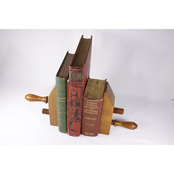 Vintage 1970s Maple wood bookends, MCM Vice book ends, Wooden Book supports, - Picture 8 of 8